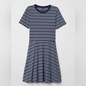 H&M Striped Skater Dress Navy White Short Sleeve Fit & Flare Size 6. Worn once!